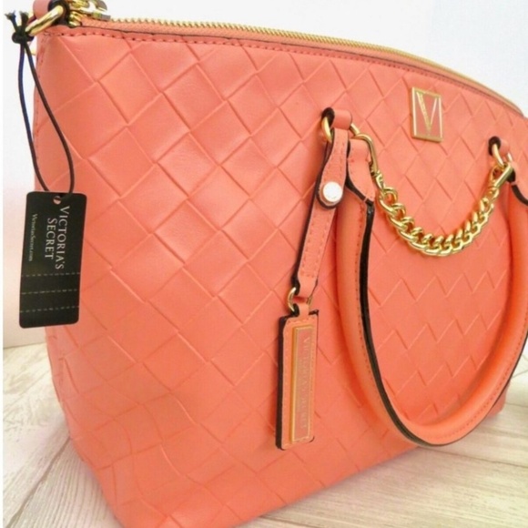 NEW! VICTORIA'S SECRET The Victoria Slouchy Satchel Guava Woven Pink - Picture 6 of 8